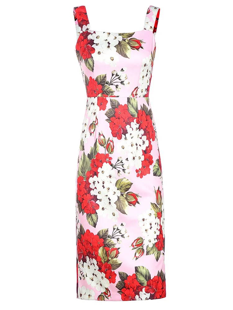 

Customize Women Summer Fashion Casual Plus Size 3XS-10XL Floral Print Back Slit Below Knee Dress