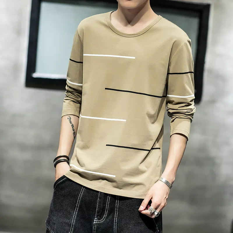 Ymwmhu Новинка 2020 Мужская футболка с длинным рукавом из чистого хлопка в полоску