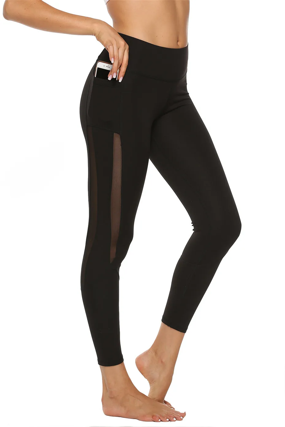Карманные однотонные спортивные штаны для йоги с высокой талией сетчатые
