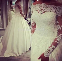romantic sheer lace long sleeves wedding dress 2015 casamento long wedding dresses vestido de noiva custom make bridal gowns