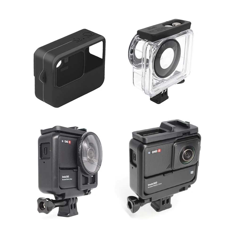 

For Insta360 One R Boosted Battery Base Waterproof Case Lens Guard Mounting Bracket w/ Cold Shoe for Dual-Lens 360 Mod Parts