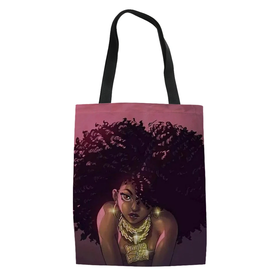 HaoYun Fashion Women Linen Bags African Girls Prints Patterner Canvas Handbags Cartoon Afro Arts Design Shopping | Багаж и сумки