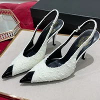 french charei top womens shoes are most worthy of classic style 9 5cm high heels diamond ribbon logo breathable mesh gauze