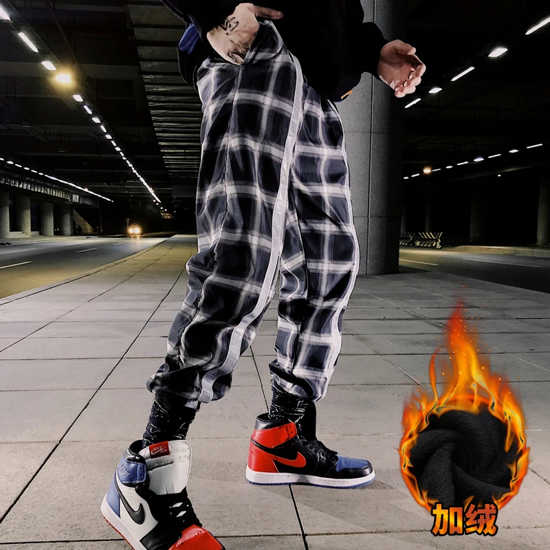 Брюки-карго Мужские Светоотражающие в клетку бархатные тактические штаны с