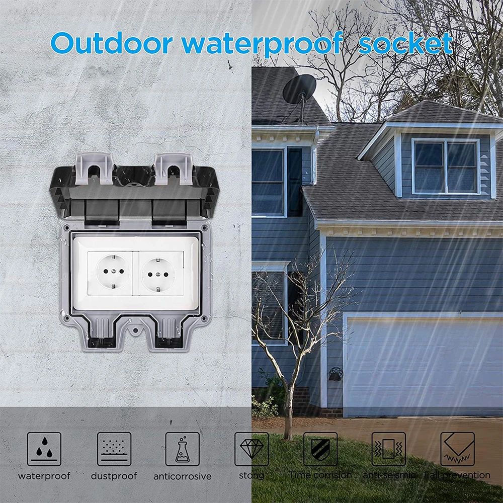 Водонепроницаемая уличная настенная электрическая розетка IP66 16 А двойная