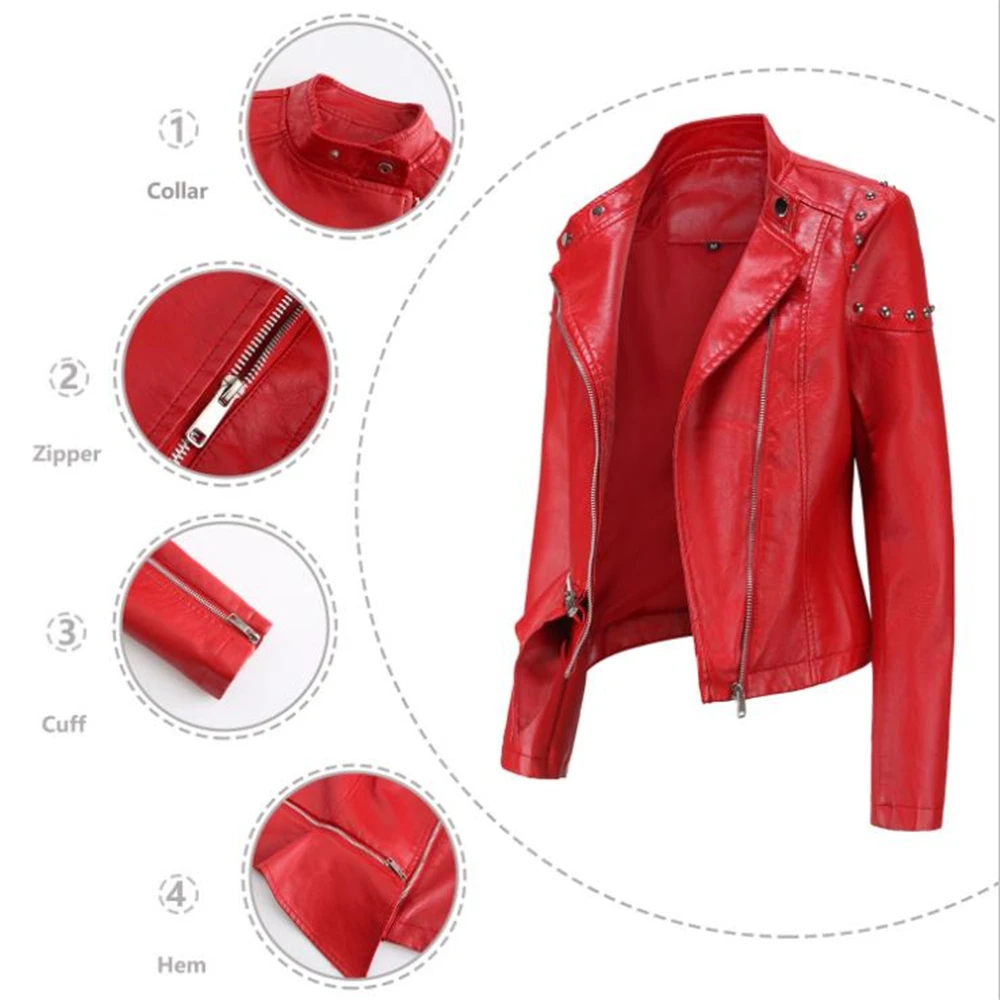 Spring Autumn Women Faux Leather Jacket Ladies Solid Pu Overcoat Zipper Biker Coat Female Casual Leather Outwear 3XL Waterproor