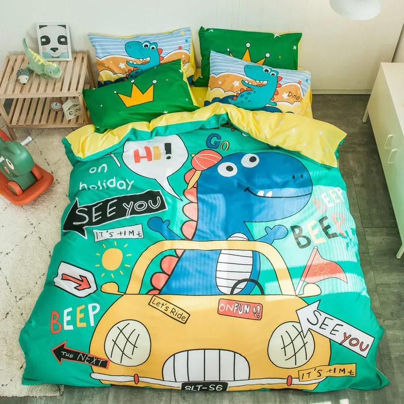 

Dinosaurs Bedding set 100% cotton child boys bed linen kid bedclothes flat/fitted sheet cat cartoon bed set girl duvet cover set