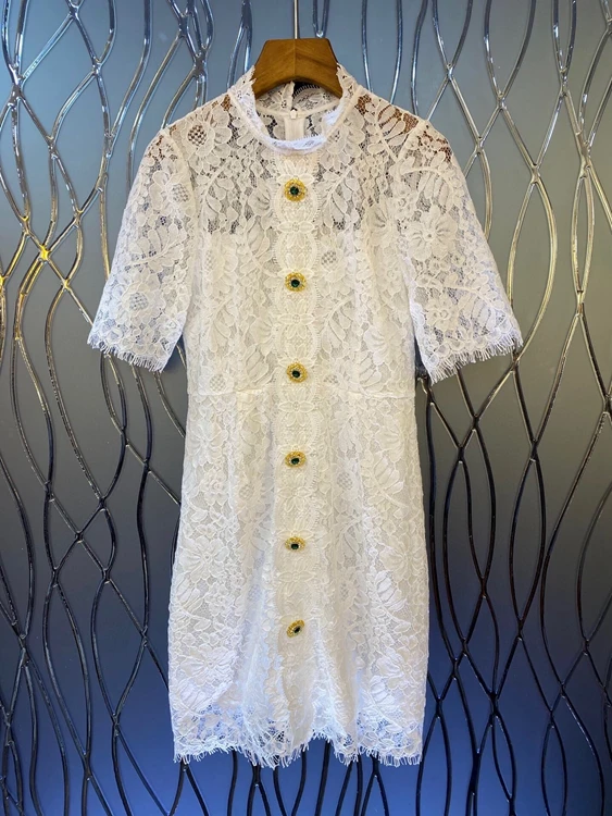 2020 летнее и осеннее новое женское элегантное кружевное платье с коротким рукавом