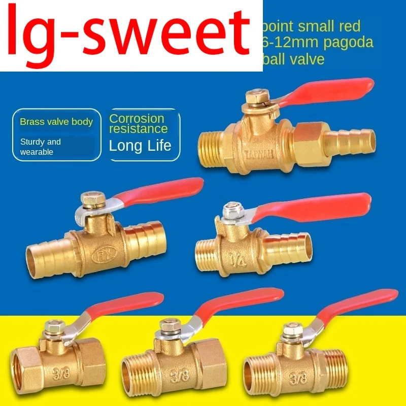 

Red handle small ball valve copper thickened pagoda intubation 1/8IN 1/4IN inner wire outer teeth switch straight valve