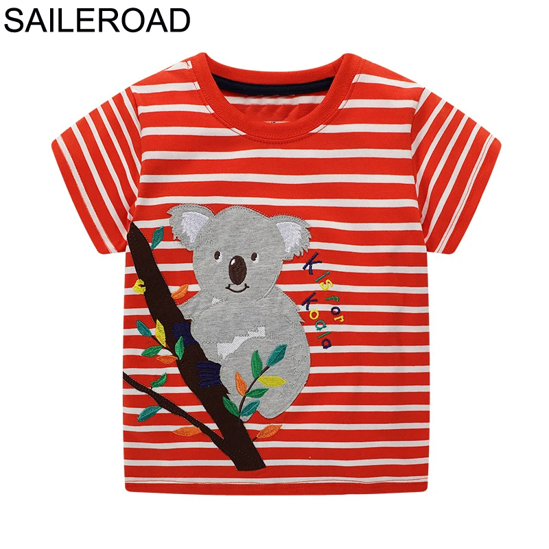 SAILEROAD Animal Sloth Аппликация Футболка для мальчиков Топы Одежда Лето 2020 Детские