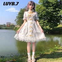 2021 sweet lolita dress gothic style japan kawaii lolita dress white and little daisy ruffle skirt dress free with tie