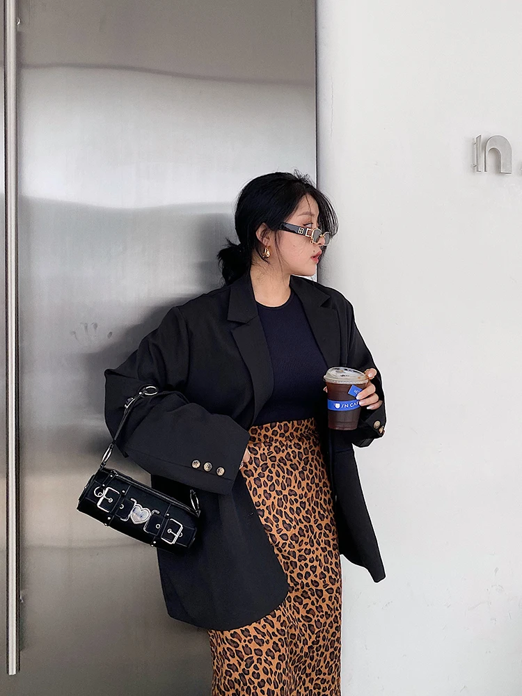 

Autumn slim wild Hong Kong style long skirt high waist A-line skirt comfortable leopard skirt