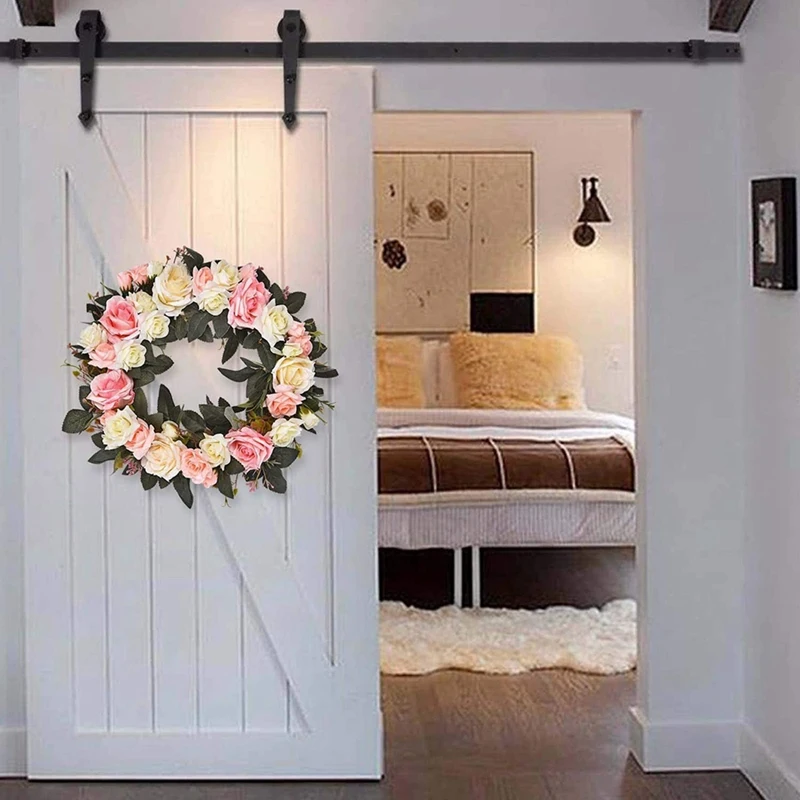

Artificial Rose Flower Wreath Spring Wreath for Front Door Wall Wedding Birthday Party Farmhouse Garden Home Decor