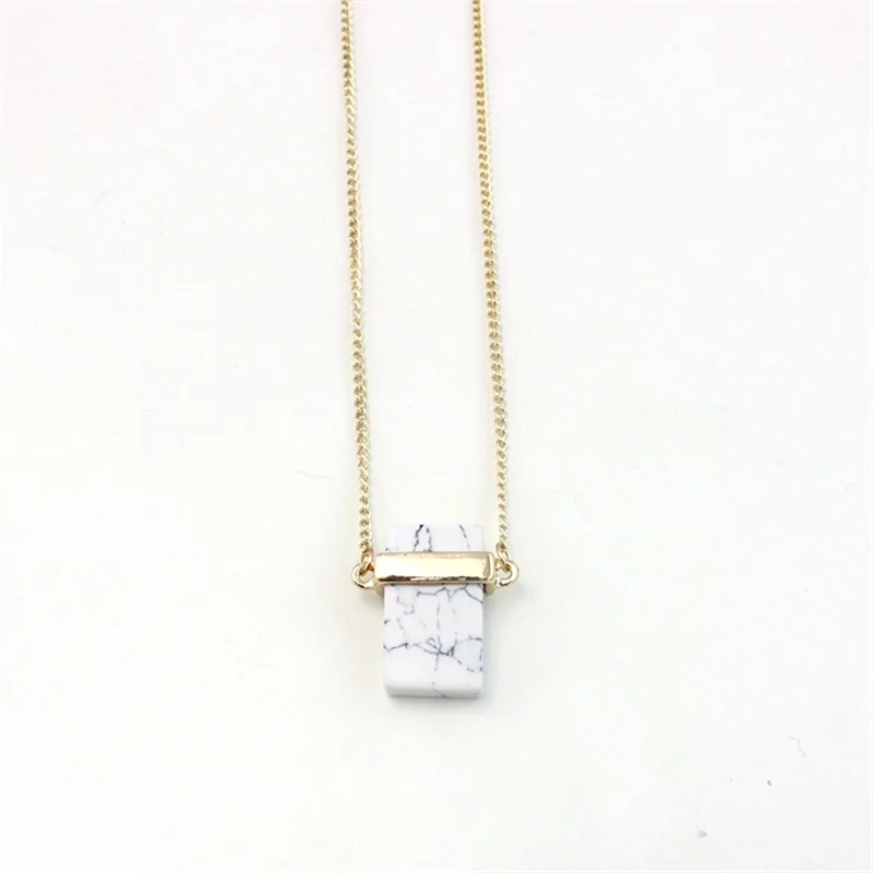 Cuboid Подвеска из розового кварца Длинные ожерелья для свитера прямоугольные