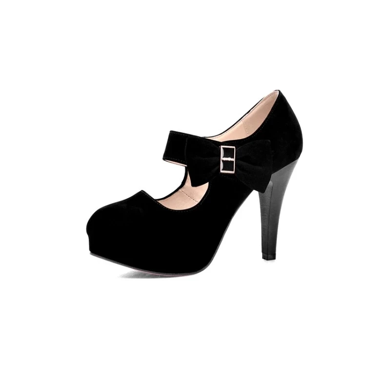 Женские туфли на платформе и каблуке замшевые лодочки с круглым носком бантом