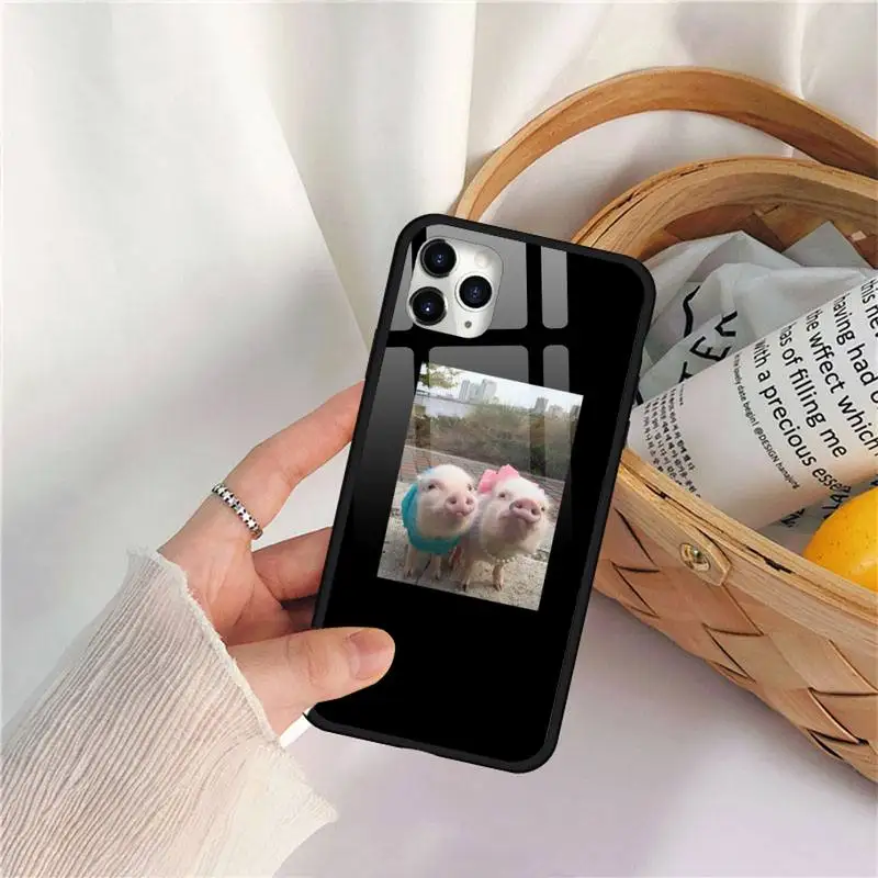 

Funny Cartoon Pig animal Phone Case Tempered glass For iphone 11 12 PRO MAX X XS XR 5C 6 6S 7 8 plus