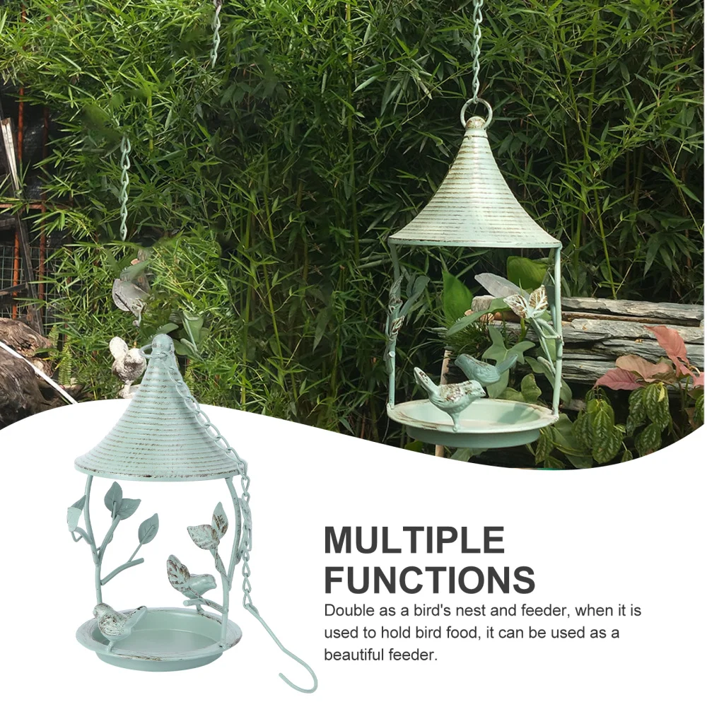 

1Pc Iron Retro Bird Feeder Hanging Flower Rack Hanging Rack Pendant (Green)