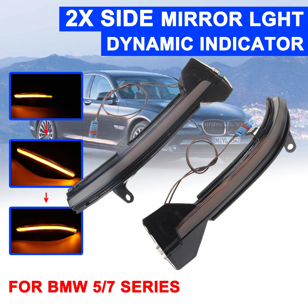 

1 Pair Highlight LED Car Dynamic Turn Light Rearview Mirror Signal Lamp Yellow for BMW 5 Series F10 F11 F07 F18 7 Series F01-03
