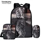 Детские школьные ранцы THIKIN, большой рюкзак на плечо с 3D рисунком кошки, отражающей тигра, 3 шт.компл., для учеников на заказ