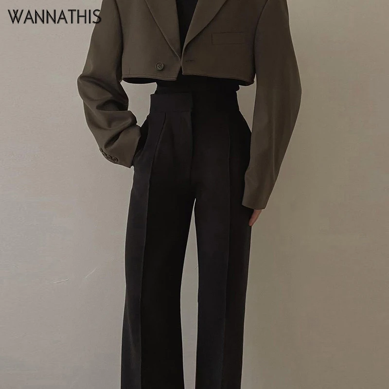 

WannaThis женские брюки на молнии, женские осенние брюки с высокой талией, плиссированные длинные брюки, Свободные повседневные Прямые брюки, ул...