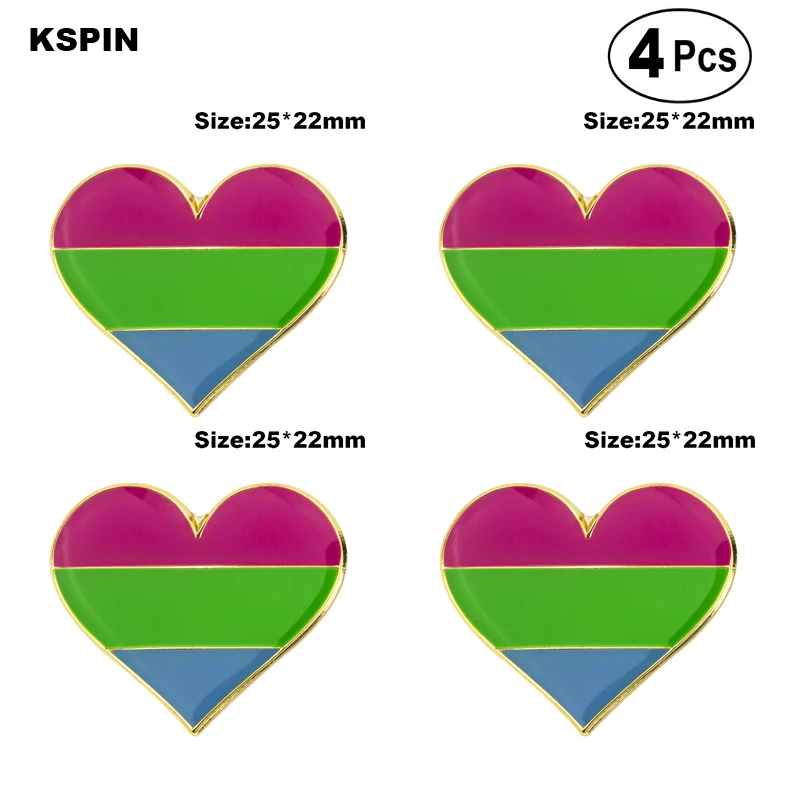 Polysexual гордость сердце Форма контактный штырь отворотом значок брошь значки 4 шт.