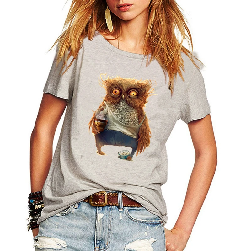 

Забавный принт с совой из мультфильма, футболки для женщин; Большие размеры, повседневные топы с короткими рукавами, футболки 5 видов цветов ...