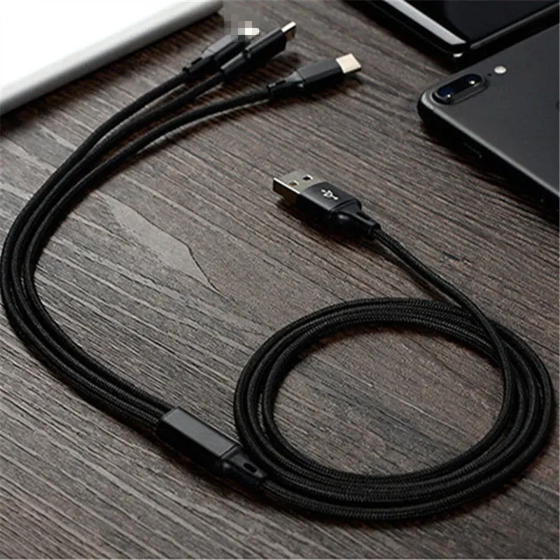 3 в 1 USB для iPhone6 7/Android/type C Micro 1,2 м кабель Универсальный 2.4A Быстрая зарядка для мобильных телефонов кабели для зарядки 8 pin быстрый