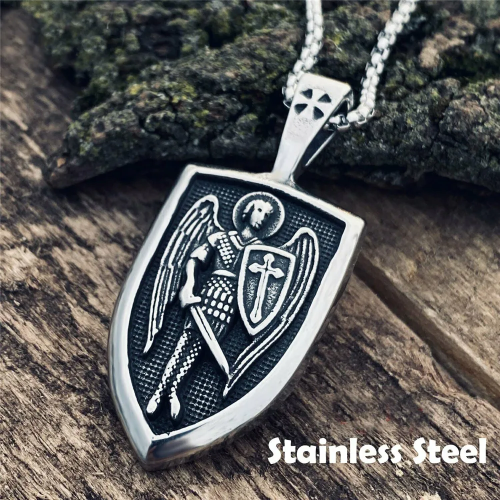 

Mens Archangel St Saint Medal Pendant Necklace Stainless Steel