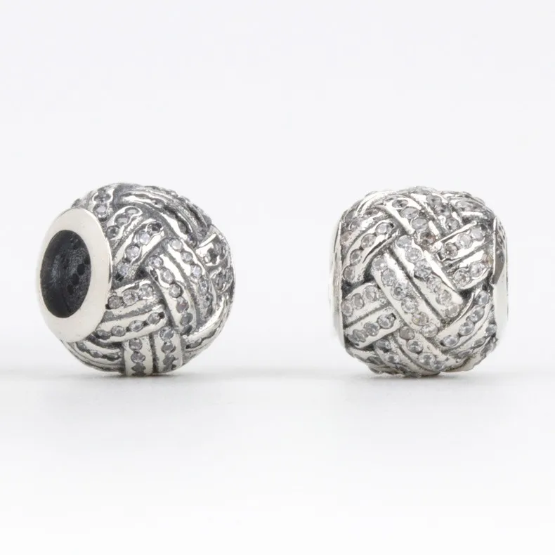 

100% 925 Sterling Silver New Concentric Knot Round With Crystal Beads Fit Pandora Women Bracelet & Necklace Diy Jewelry