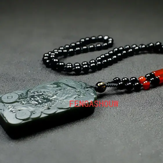 Подвеска из натурального нефрита голубого цвета с двусторонней гравировкой