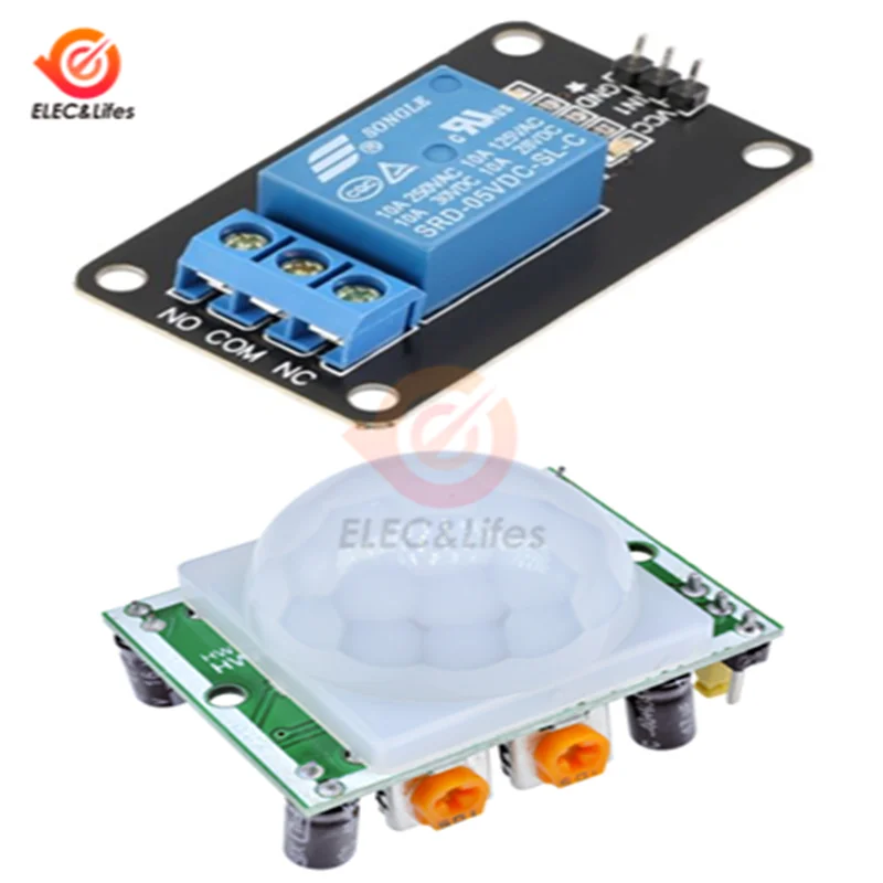 

HC-SR501 SR501 Human Infrared Pyroelectr Sensor PIR Motion Sensor Detector Module + 5V 1 Channel Relay Module