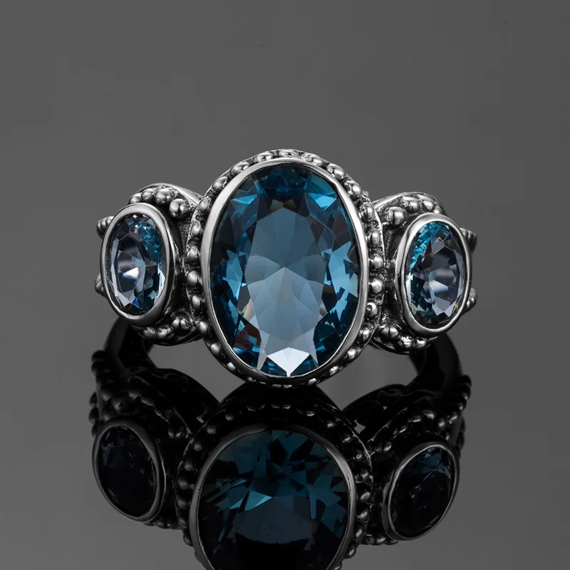 Аквамарин Для мужчин кольца из серебра 925 драгоценный камень Винтаж для wo тонкой