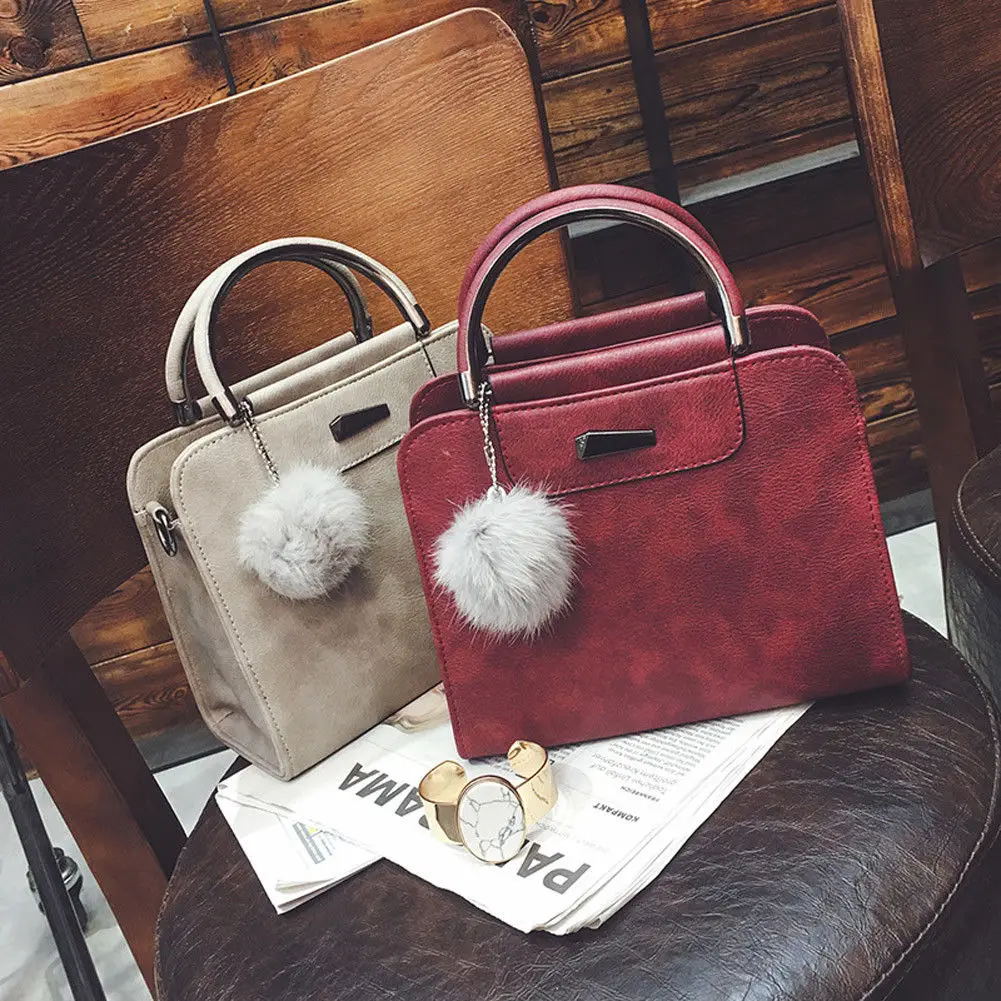 Local Stock handbag women casual tote bag female large shoulder messenger bags high quality Suede Leather with fur ball | Багаж и сумки
