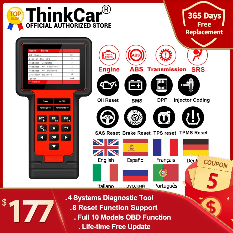 

Диагностический сканер Thinkcar TS609 OBD2 для двигателя ABS SRS, диагностический инструмент для коробки передач, сканер для считывания кодов ThinkScan 609 с...