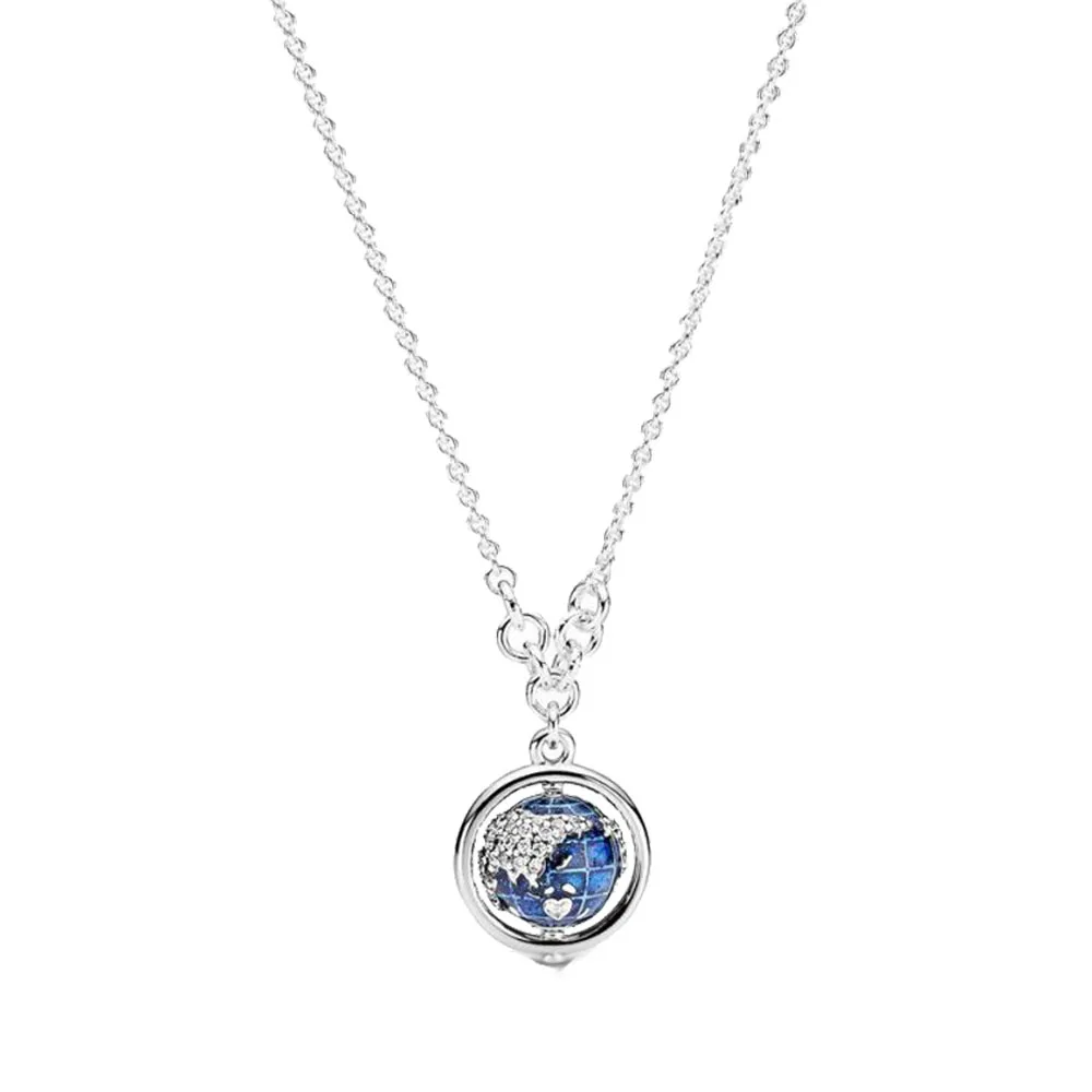 

925 стерлингового серебра 2020 новый зимний вращающийся глобус ожерелье для женщин брендовые Оригинальное колье ювелирное изделие, подарок