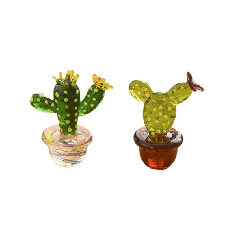 

Handmade Glass Cactus Figurines Ornaments Desktop Craft Adornment Creative Colorful Cute Miniature Plant For Home Decor