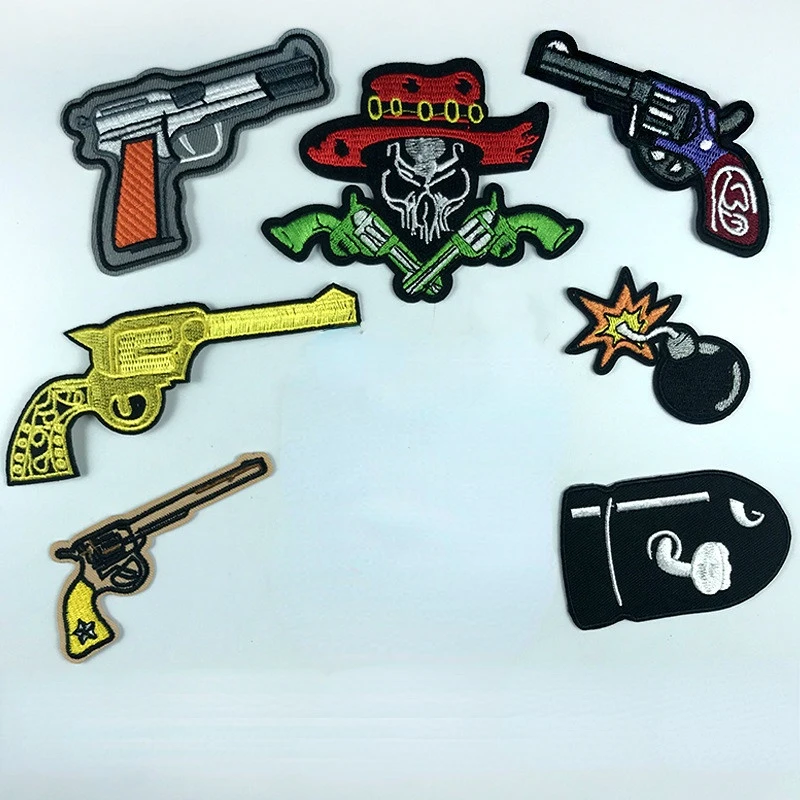 Military Weapon Series Patch Bullet Gun Bomb Cannon Boys Favorite Cool Sticker Embroidered Badge for Jacket Cap Bag Diy Badge