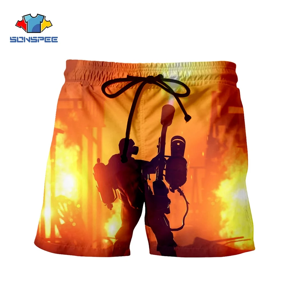 

SONSPEE 3D Printing Firefighter Warrior Summer Men's Shorts Length Short Hip-hop Beach Ladies Casual Adult Pants Street Speed