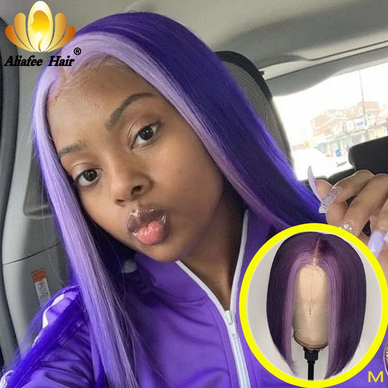 Aliafee фиолетовый 150% Омбре кружевные парики Малайзия блонд короткий стрижка боб