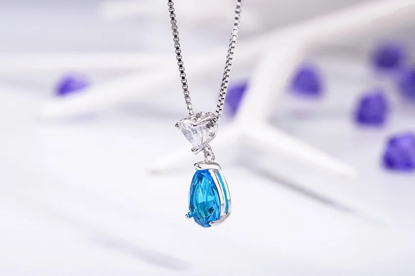 925 Серебряное колье настоящий голубой топаз Сапфир Подвеска роскошный камень в