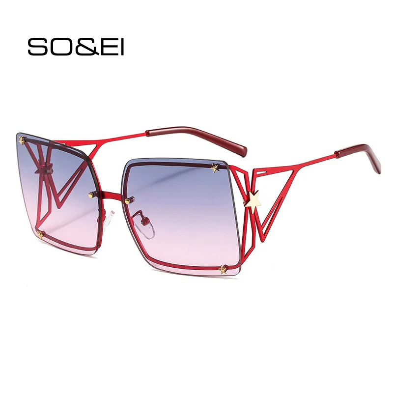 SO & EI модные негабаритные Квадратные Солнцезащитные очки без оправы женские