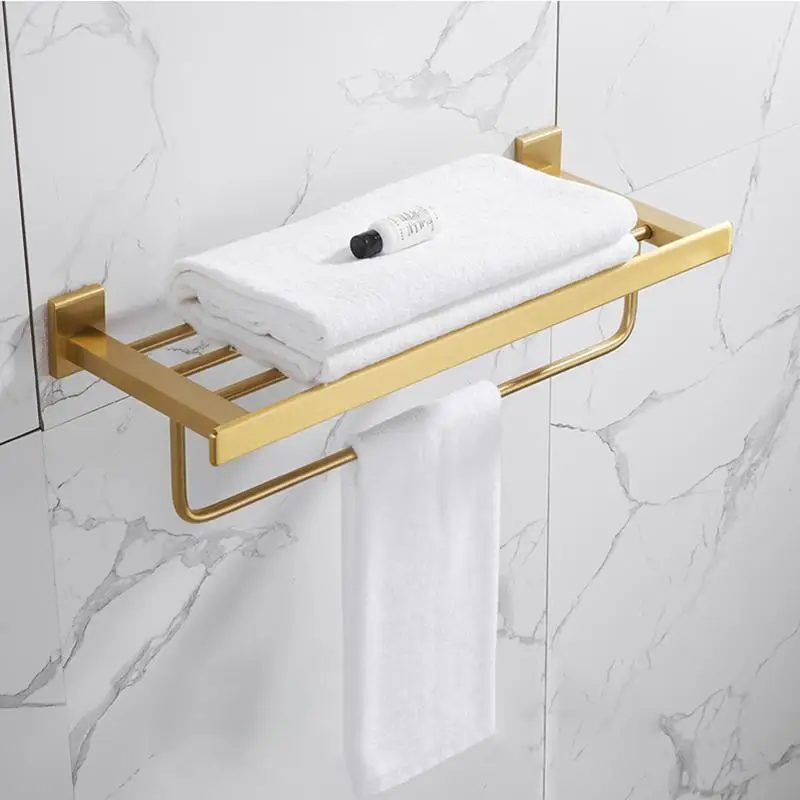 

042 Aluminum Brushed Gold Bathroom Shelf Towel Rack Towel Hanger Paper holder Toilet Brush Holder Bath Hardware Sets