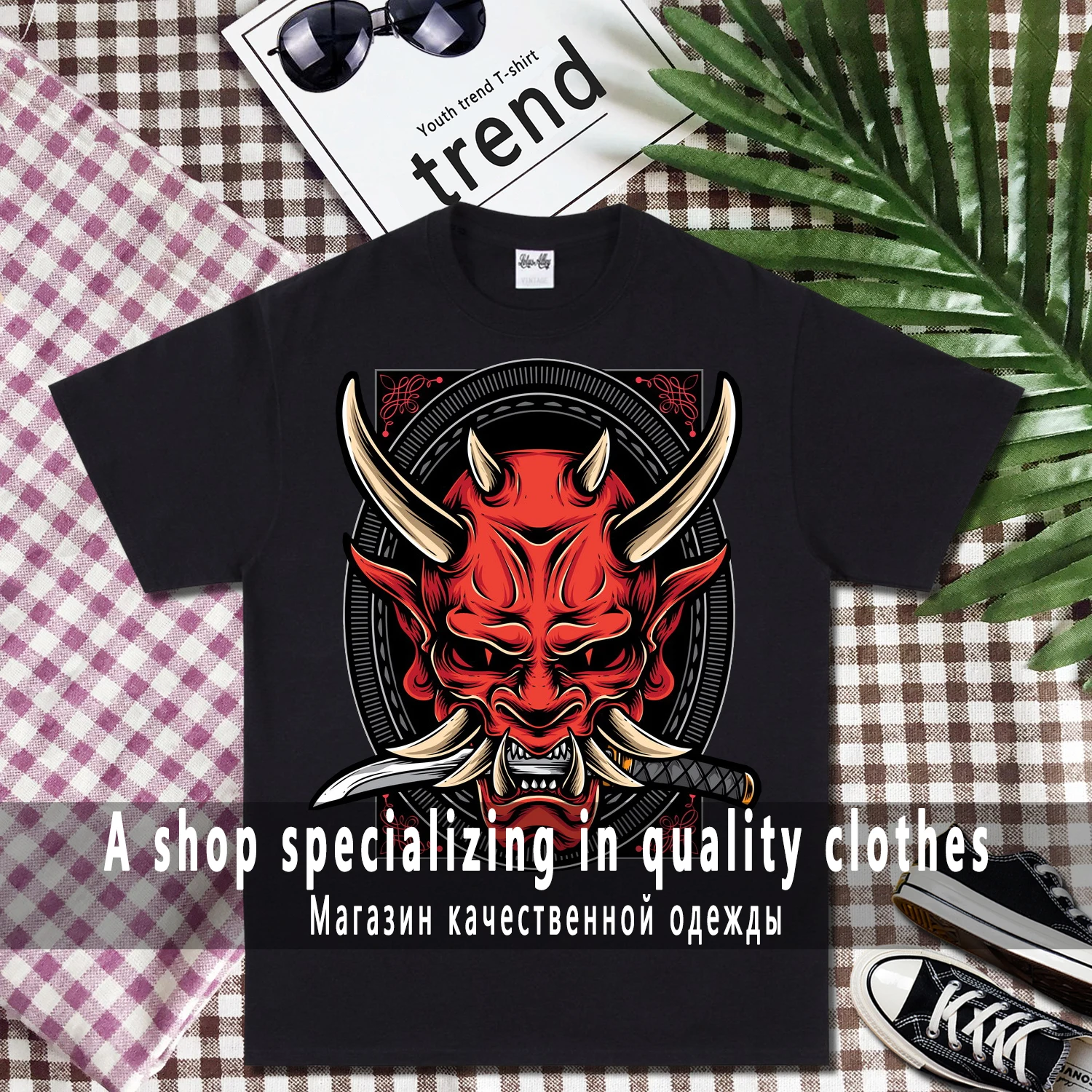 

Fashion Samurai Mask Men's T-shirts Casual Loose O-neck Short-sleeved Summer Hip-hop Streetwear Retro Harajuku T-shirt Top