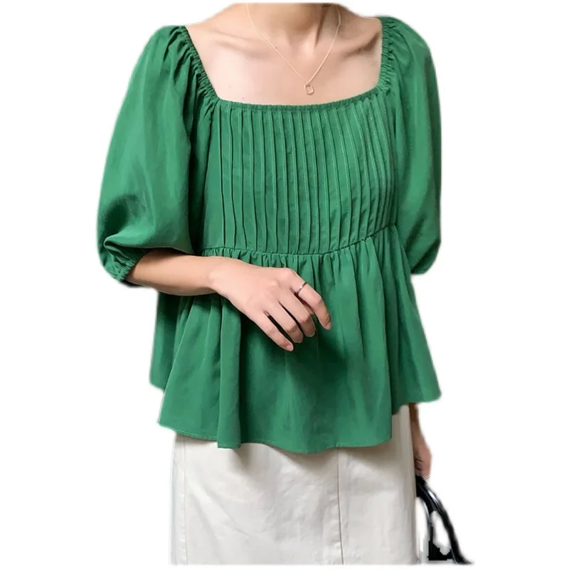 

2021 Promotion 20665 [1 Room Side Row No.1 Middle] Non Real Net Red Picture Square Collar Bubble Sleeve Short Shirt 37