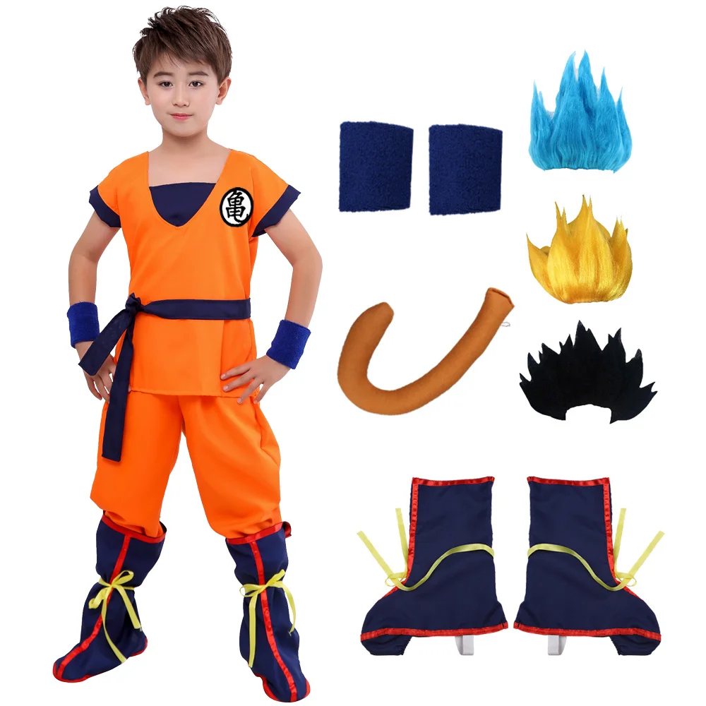 Son Goku Gui Carnival Anime Cosplay Costumes Holiday Suits Birthday Party Dress Belt Tail  Wrister Wig for Adult Kids