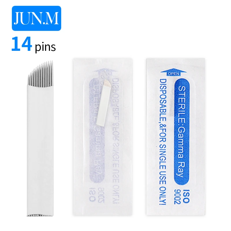 

500PCS Permanent Makeup Manual Eyebrow Tattoo Needles Blade 14 Pin Needles For 3D Embroidery Microblading Tattoo Pen