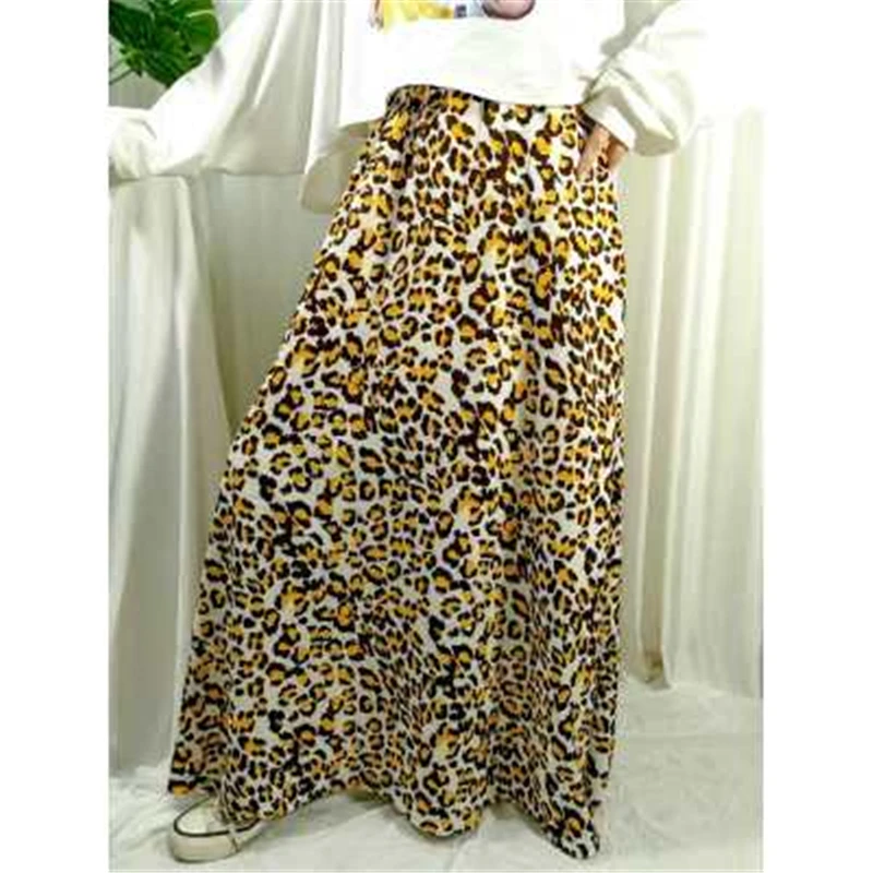 

Fashionable Sexy Leopard Skirts Women Apring Autumn Casual Loose Half Length Elastic High Waist Chiffon Skirt Long Females