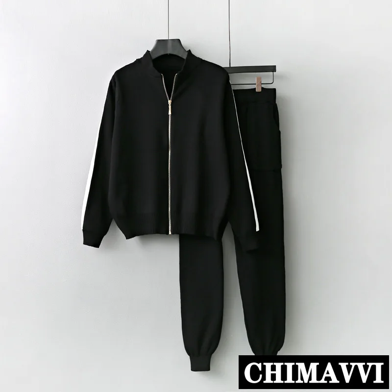 Осенне зимние спортивные костюмы для женщин Модный трикотажный комплект из 2