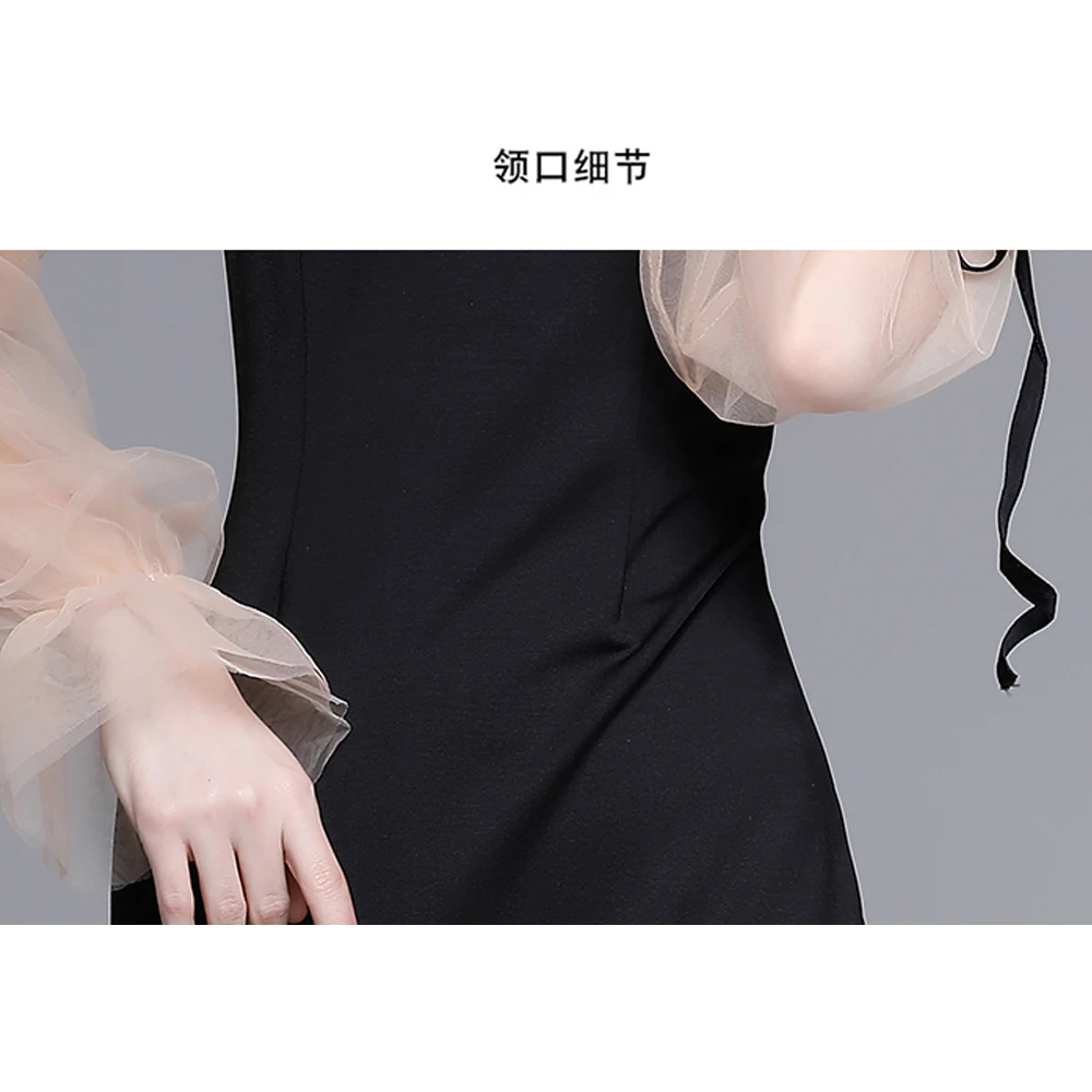 

Simgent Fashion Women Lantern Sleeve Mesh Patchwork Elegant Party Sexy Mermaid Dress Vestidos Robe Femme Dames Jurken SG011022