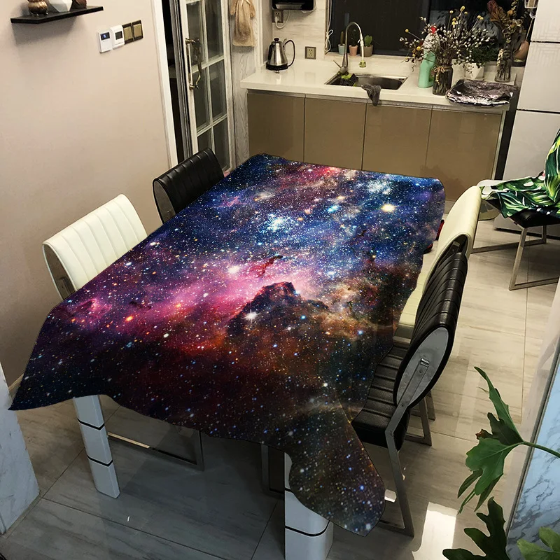 Galaxy Blue Starry Universe Space Mysterious Nebula Ornaments Elastic Tablecloth Cafe Decorations Party Home Decor Table Cover | Дом и сад